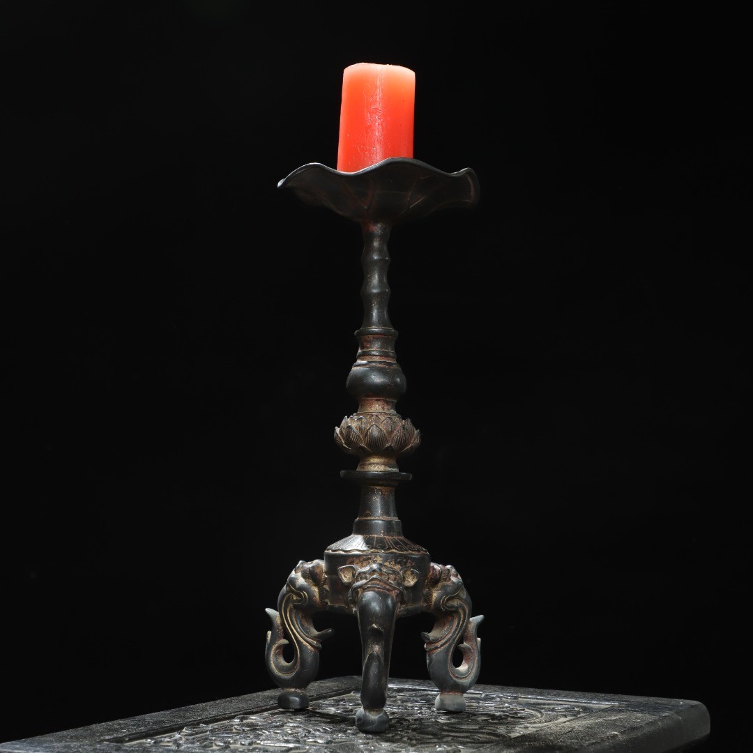 15.3″ China Old Antique Collection Treasure Copper Candlestick Free Shipping