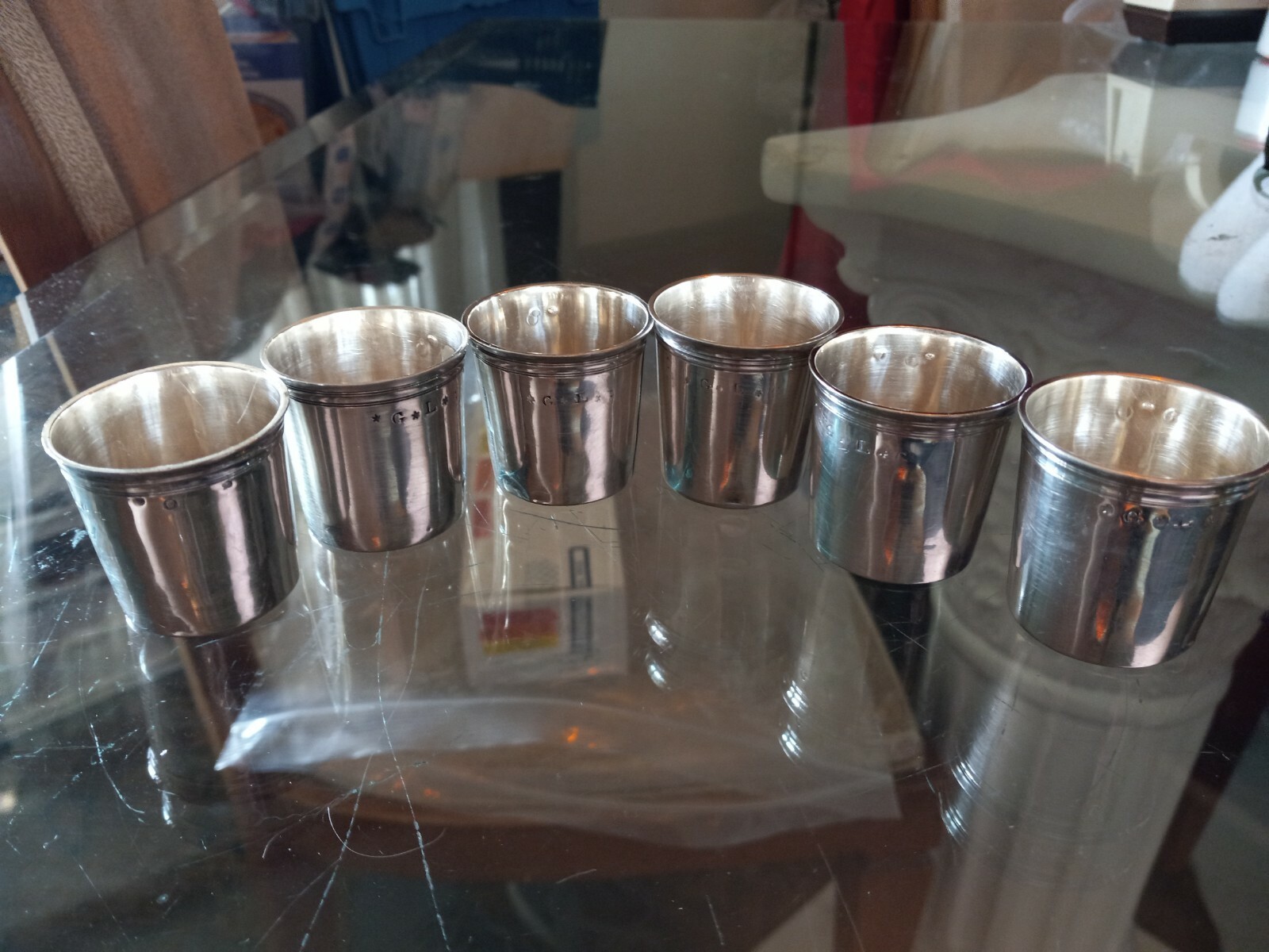 6 French Sterling Silver Shot Glasses / Liquor / Bar 950/1000 1797