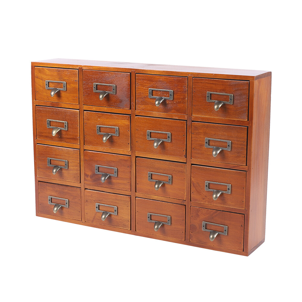 Vintage Tabletop Library Card Catalog Cabinet Apothecary Storage Box 16 Drawers