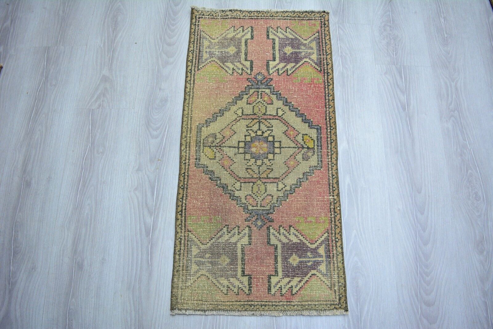 Red Antique Handmade Door Mat, 1.5×3.2ft, Red Turkish Oriental Vintage Door Mat,