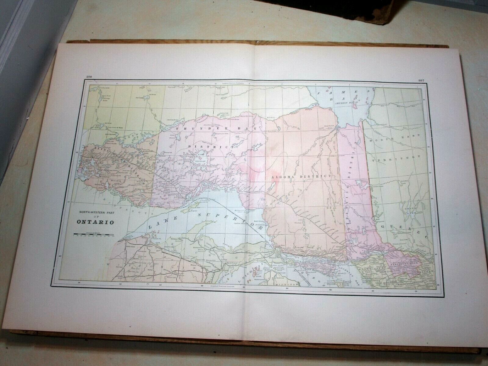 1890 Color Map ~ NORTHWEST ONTARIO, CANADA ~ 20 5/8″ x 12 1/2″