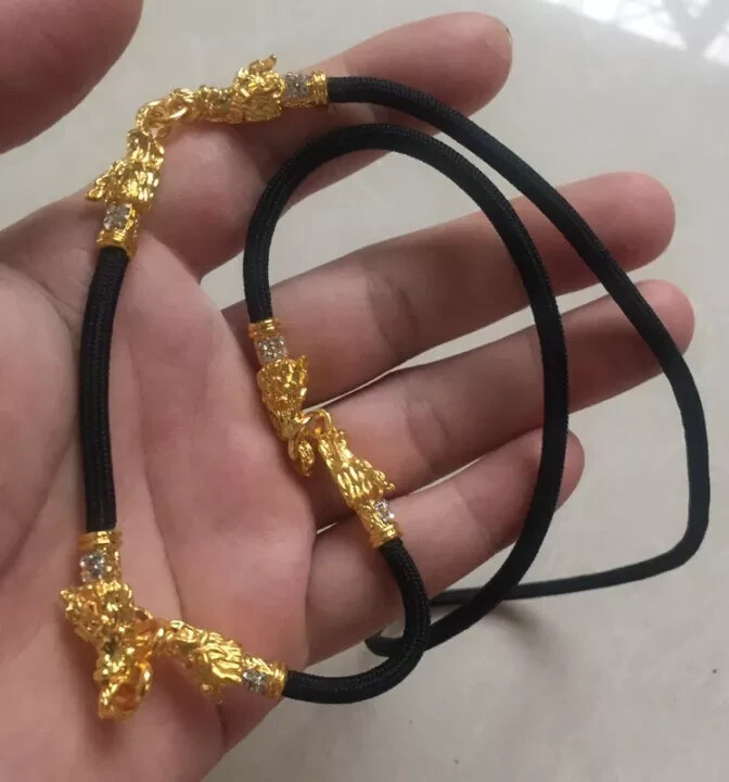 Necklace Rope 3 Hooks Dragon Heads Gold Micron Plated Gems Thai Buddha Amulet