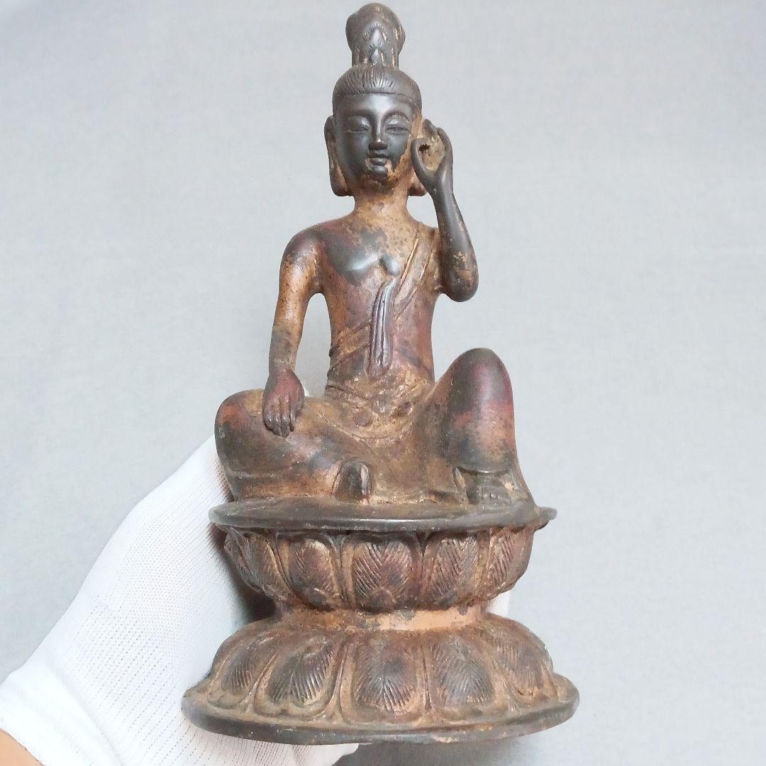 Kanon Bodhisattva Figurine, W4.6 x H8.4inch, 29oz, Japanese old items