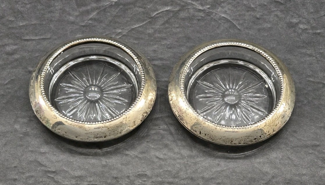 Frank M. Whiting & Company- Sterling Silver & Glass Coasters Set of 2 Vintage