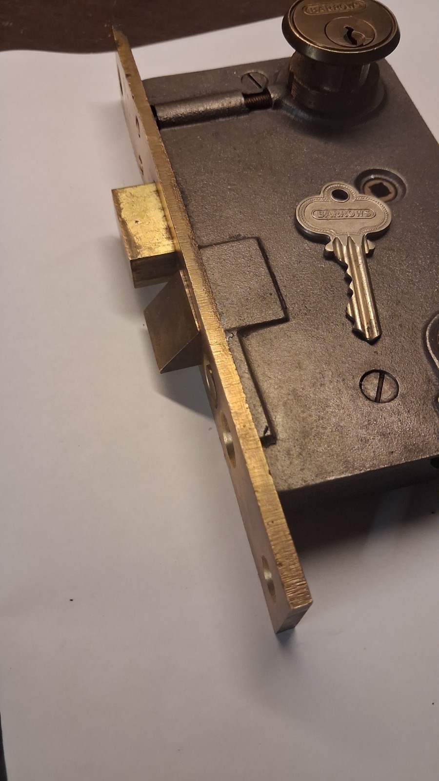 BARROWS MORTISE ENTRY LOCK w/DEADBOLT, CYLINDER & KEYS – 7 7/8″ FACEPLATE