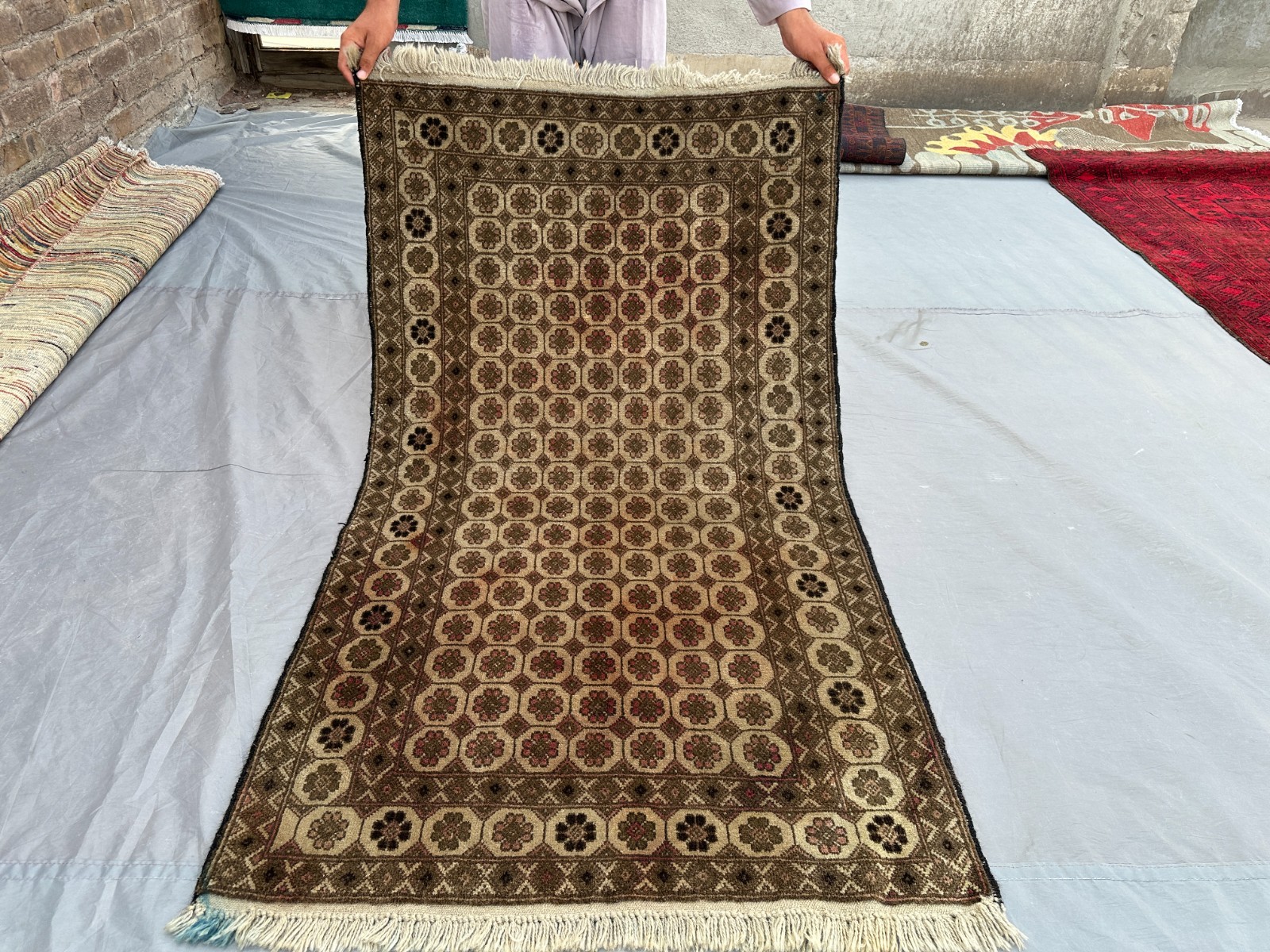 2’10 x 5 Vintage Afghan Rug Terracotta Faded Hand Knotted Wool Oriental Carpet