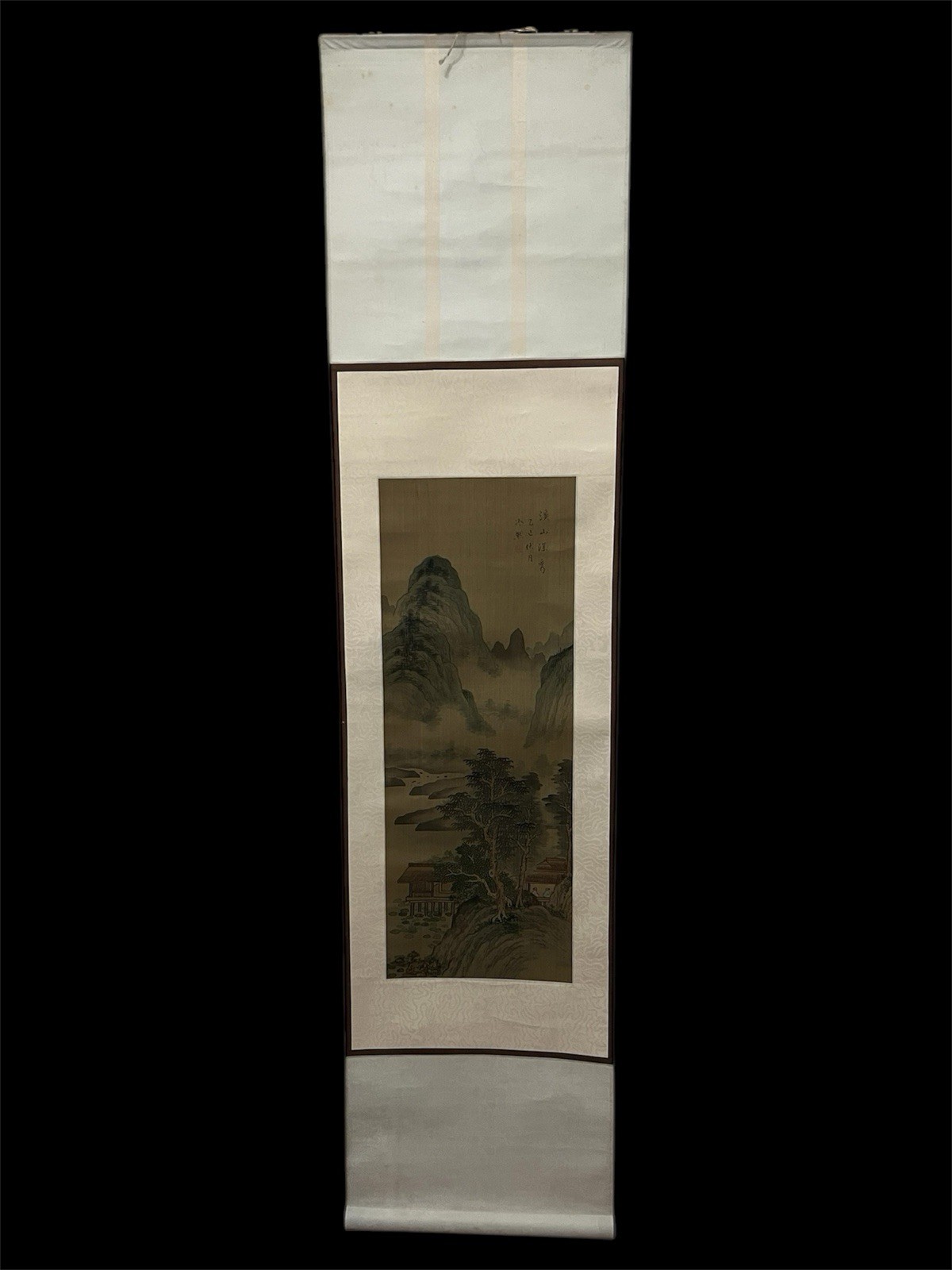 Chinese Art Vintage Scroll Floral Painting and Painted Chinese Character