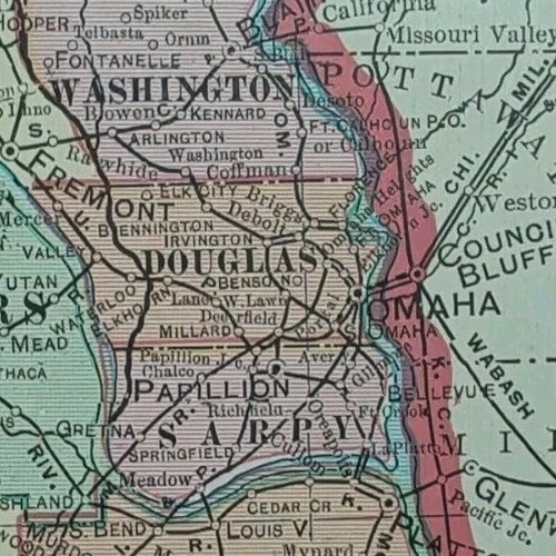 Vintage 1907 NEBRASKA Map 14″x22″ Old Antique Original LINCOLN OMAHA BELLEVUE NE