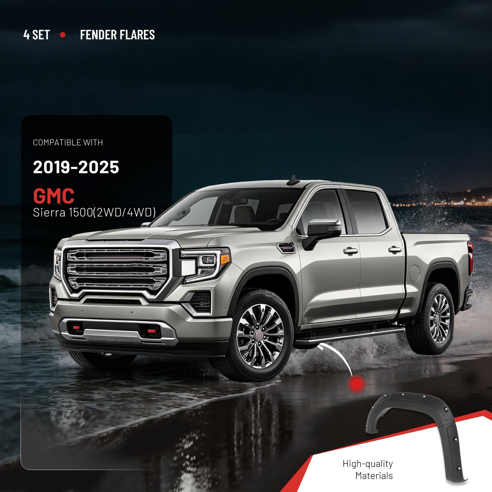 ALMULOO Fender Flares Compatible with 2019-2025 GMC Sierra 1500 4WD & 2WD Whe…