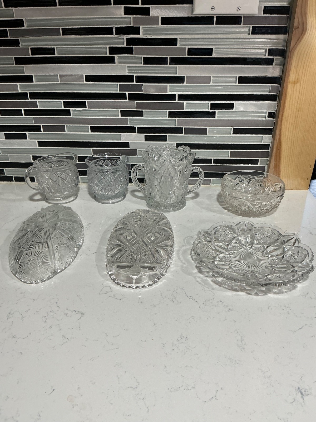 Antique American Brilliant Period Crystal glass ware 7 piece