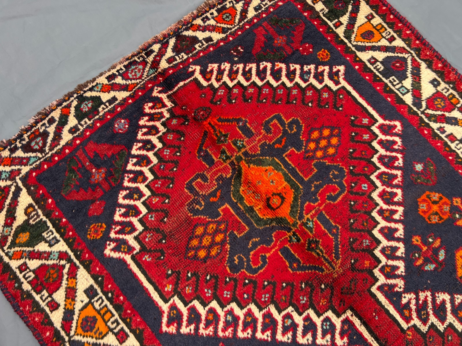 3’8×5’5 ft Vintage Afghan Baluchi Red & Navy Geometric Diamond Design Area Rug