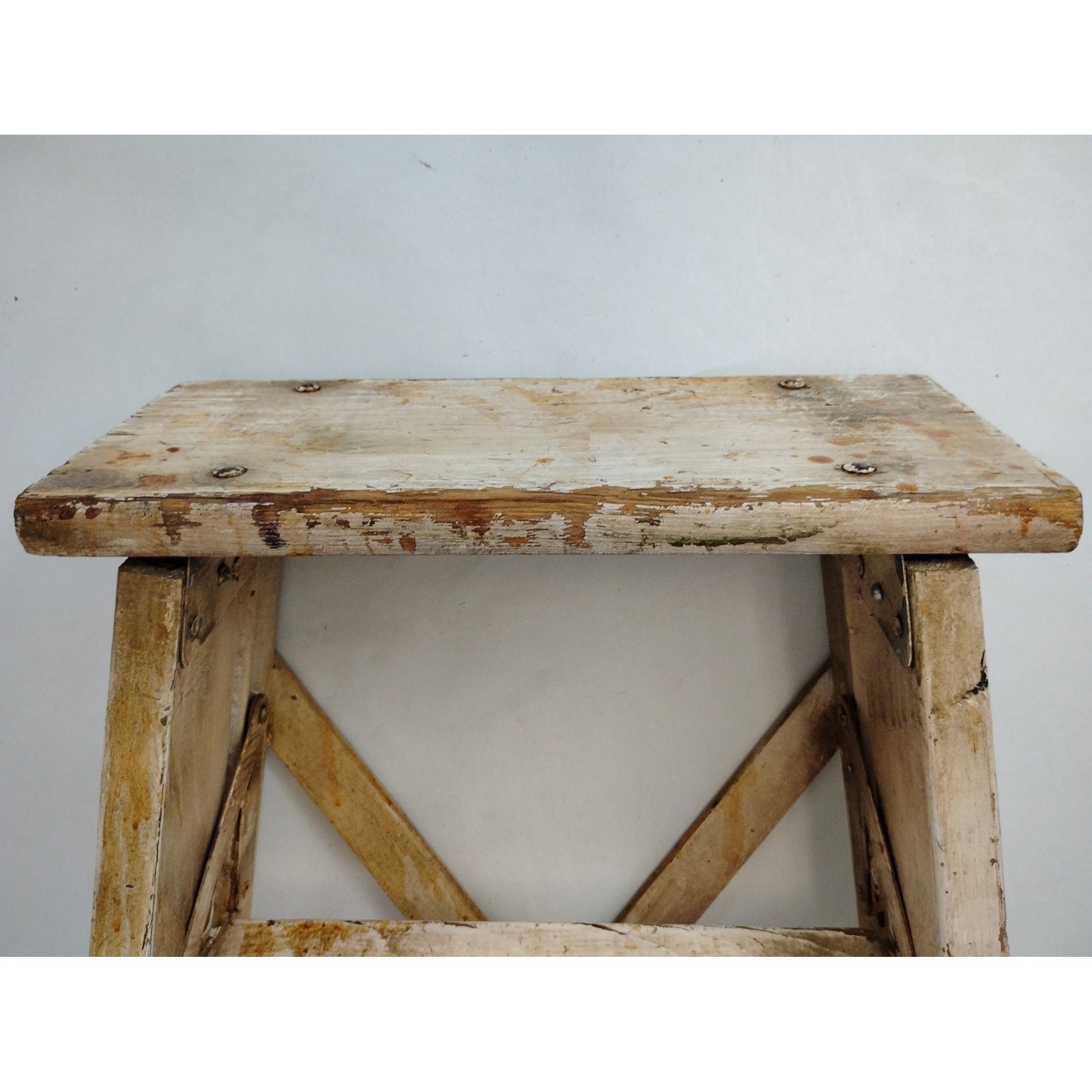Vintage Wooden 3 Step Stool Ladder Rustic Farmhouse Plant Stand White 22″ Prop