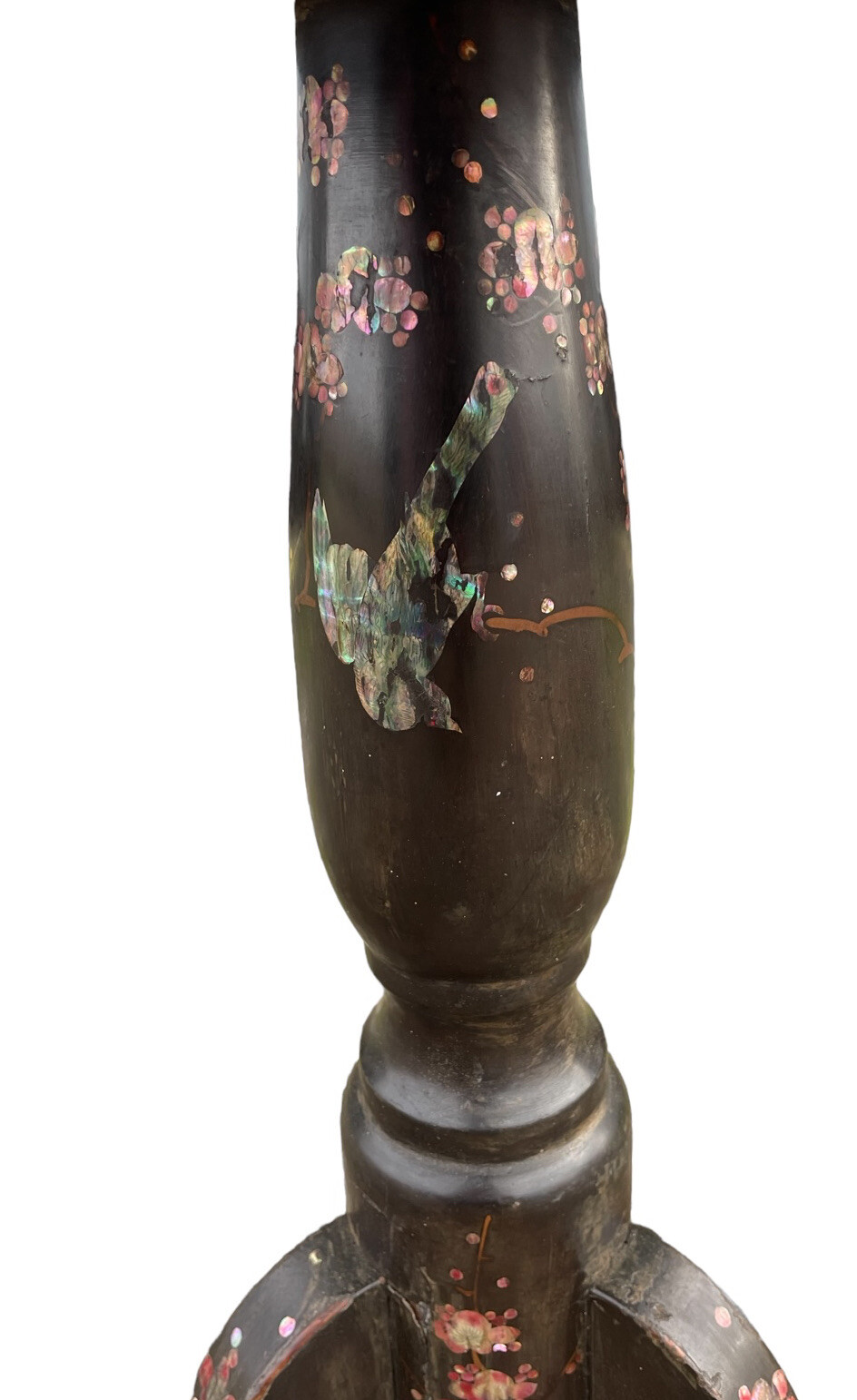 ANTIQUE EBONISED HAND PAINTED & MOTHER OF PEARL OCCASIONAL TABLE 19th CENTURY