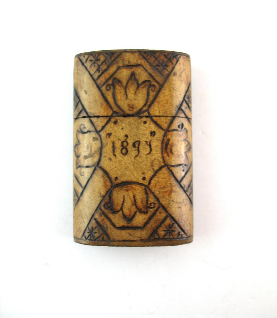 Antique Victorian 1894 ? Pokerwork Poker Work Wooden Case Cigar Cheroot
