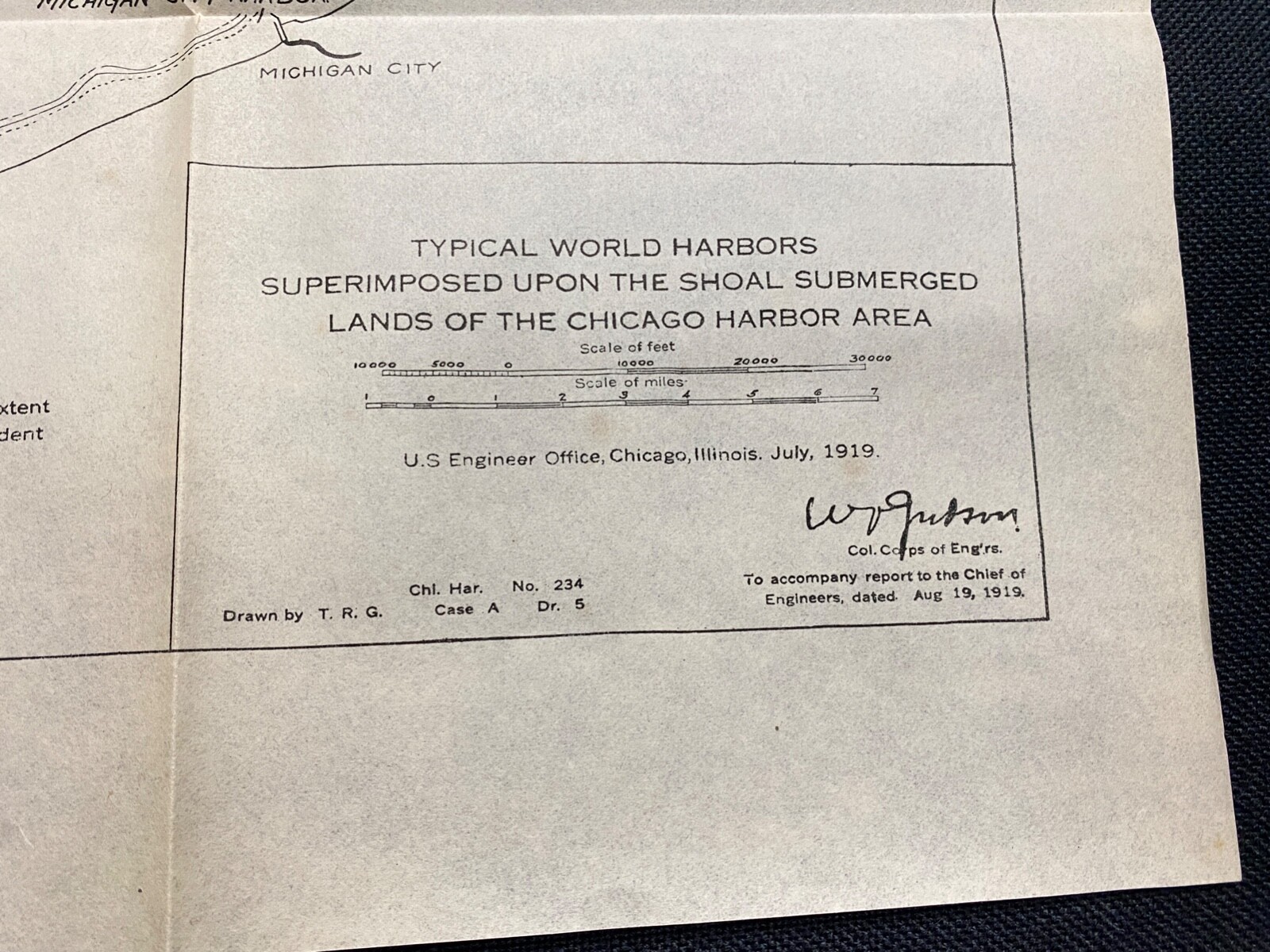 Antique 1919 Chicago Harbor Map War Department Corps Of Engineers US Army