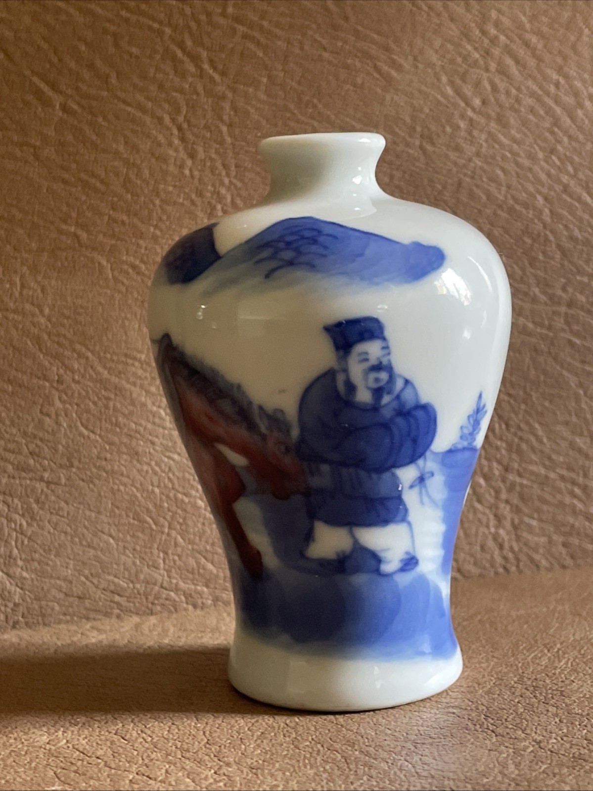 A Chinese Blue and White and Underglaze Red Snuff Bottle (Shendetang Mark)
