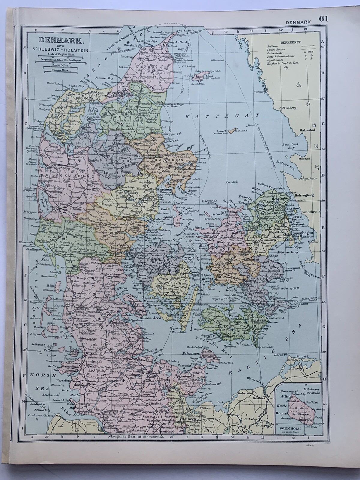 1908 Denmark & Schleswig Holstein Original Antique Map by G.W. Bacon