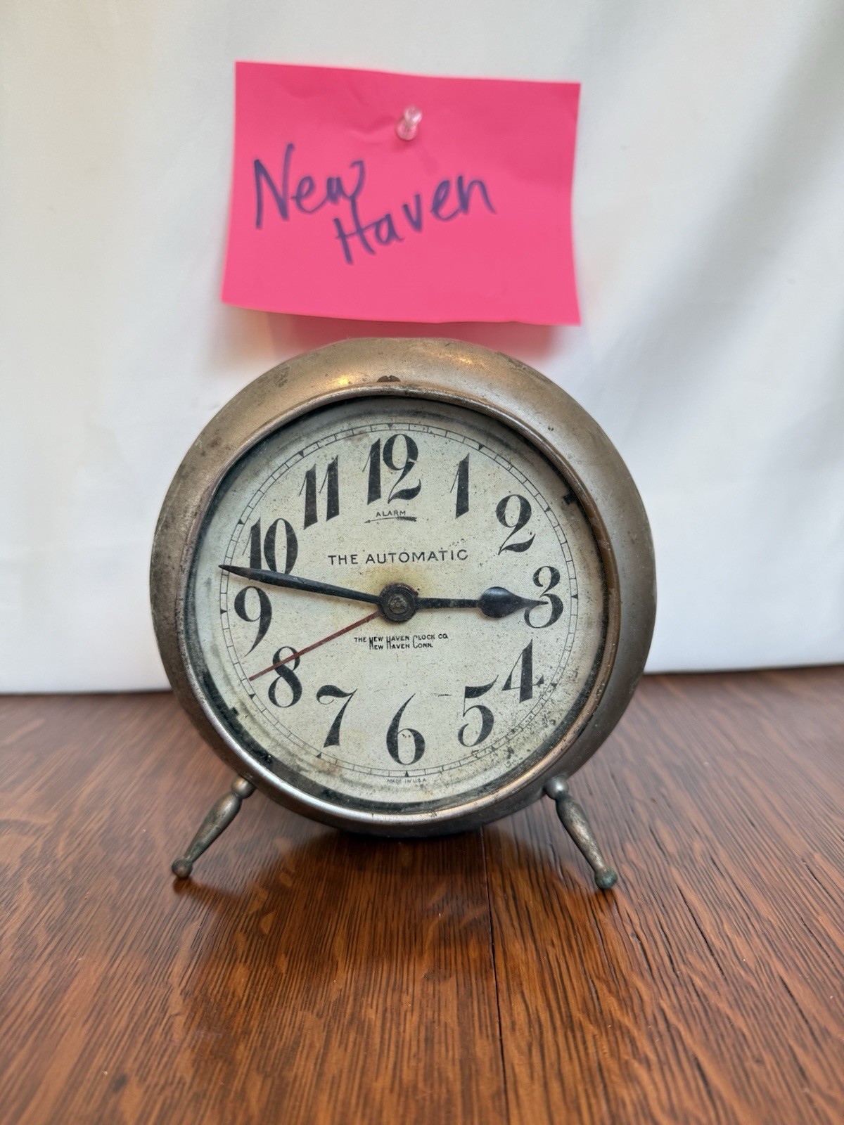Antique New Haven Peg Leg Alarm Clock THE AUTOMATIC for Parts or Repair