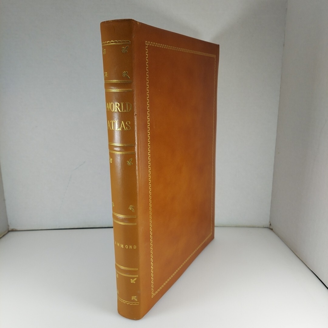 Hammond’s Ambassador World Atlas 1958 6th Printing Genuine Cowhide Cover