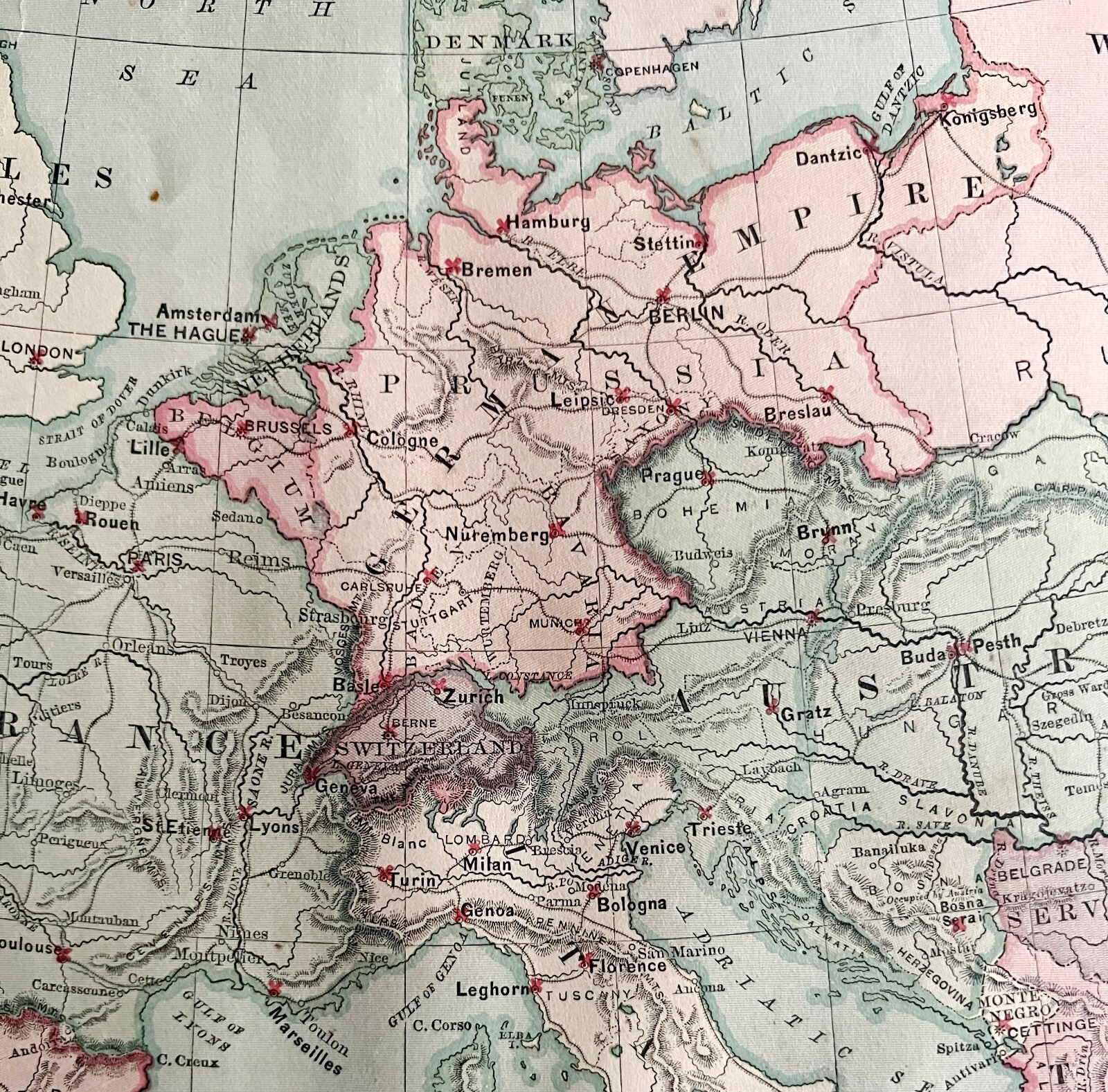 1879 Map Europe Western And Central Victorian Geography 1st Edition DWAA9