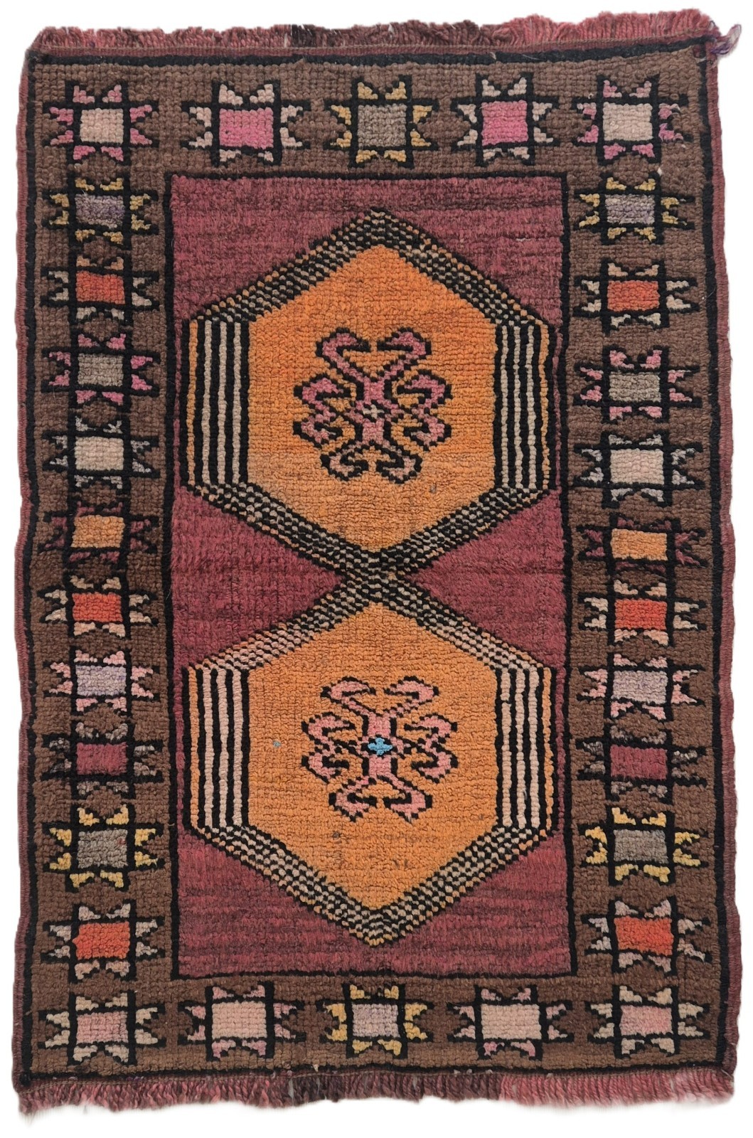Vintage Eastern Anatolian Hand-Knotted Wool Small Rug, Turkish Tribal Carpet