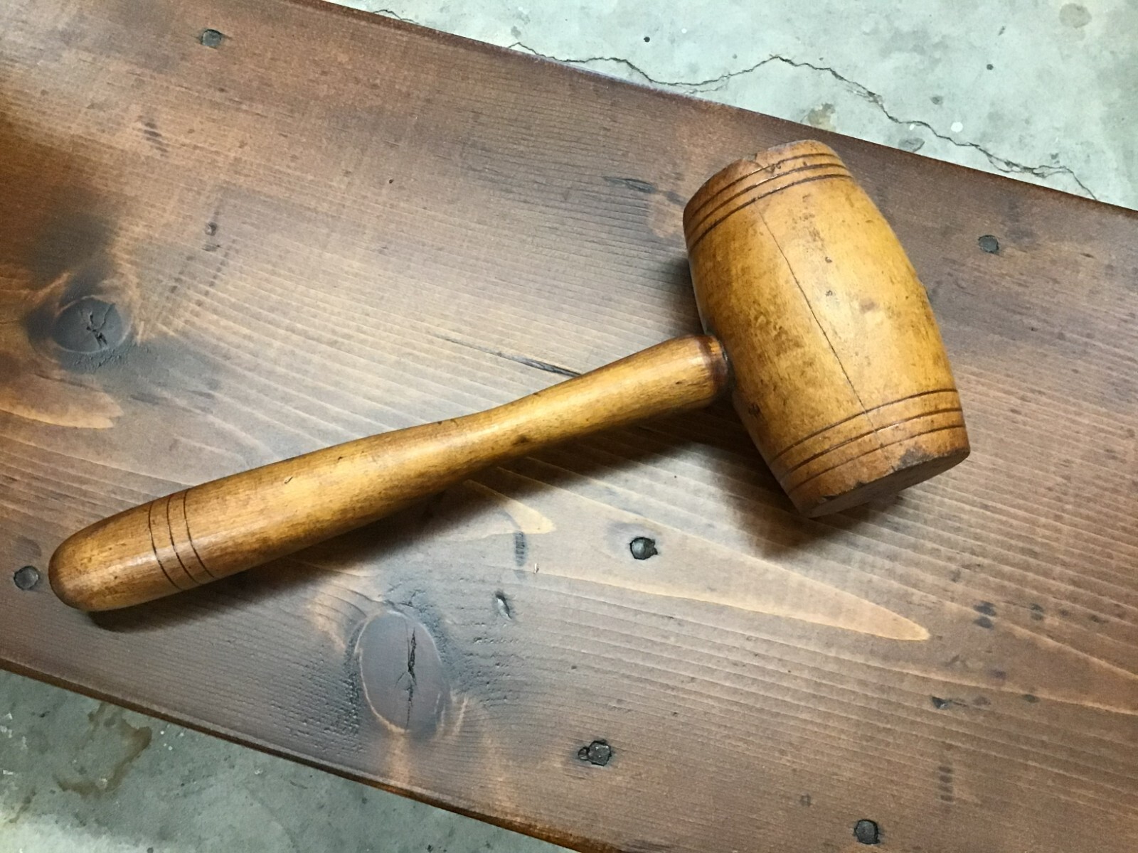 Vintage Mallet Chestnut Turned Treenware Kitchen Woodshop Primitive