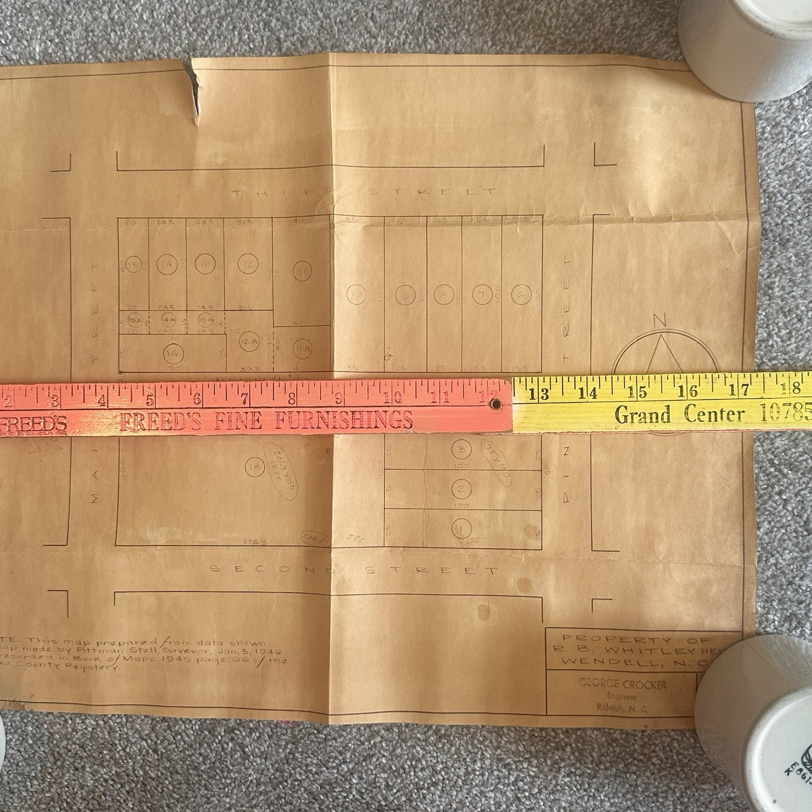 1950 Wendell Plat Map Wake County NC RB Whitley Main Pine 2nd 3rd Street VTG