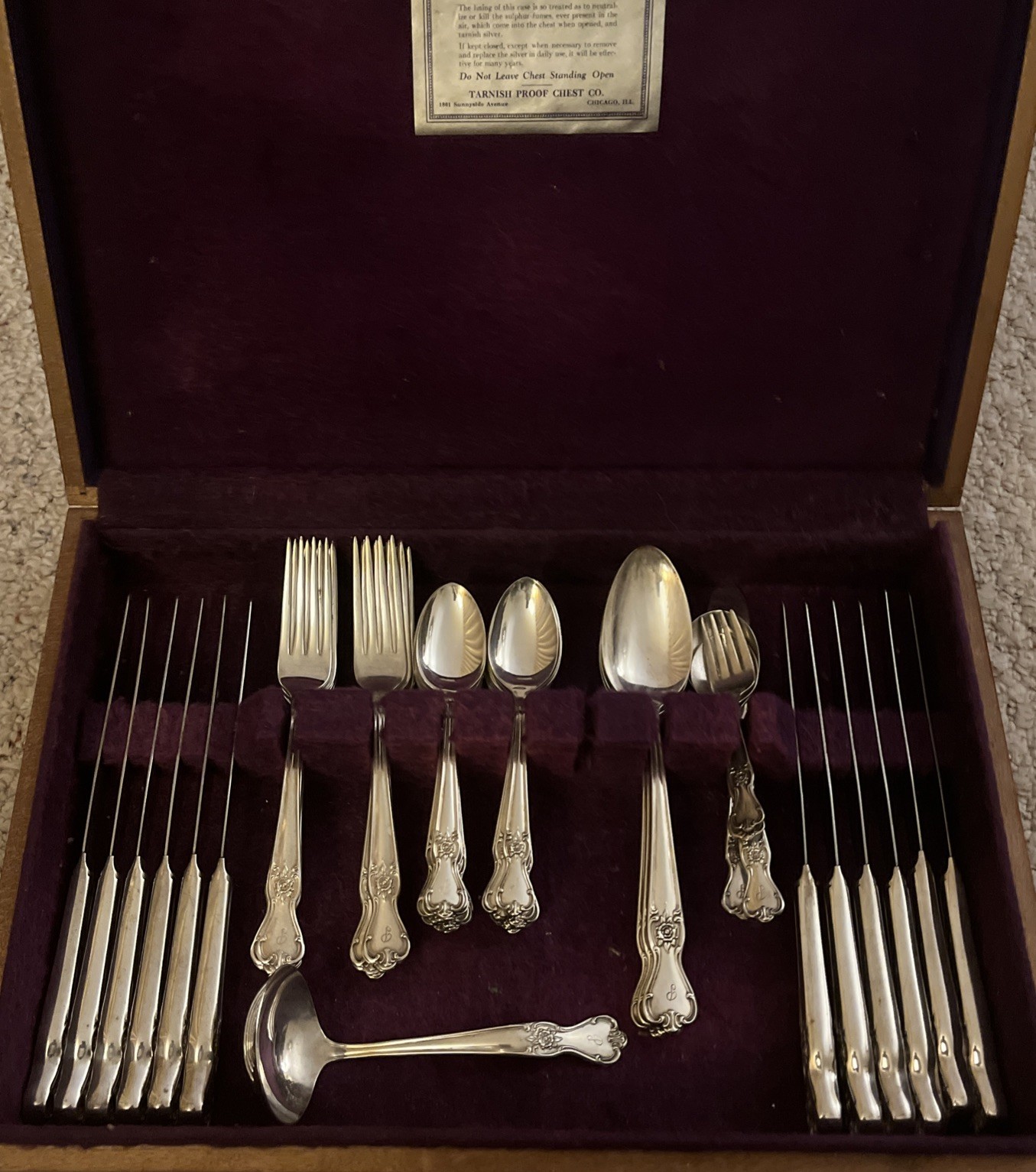 Old Company Plate Flatware Silverware 55 Pieces & Case/ Rose