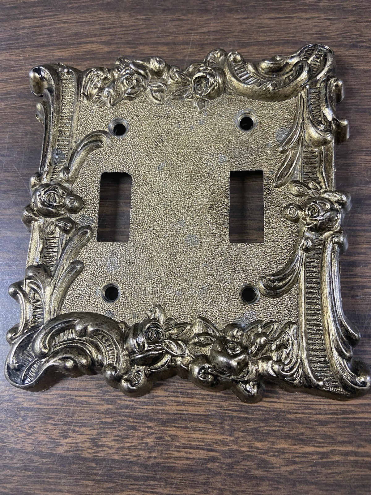 Vintage Edmar Brass Double Lightswitch Plate Cover Rose Scroll