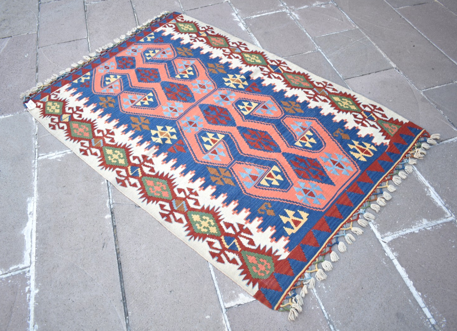 Vintage Turkish Rug 44” x 66” Flat Woven Kayseri Rug Home Decor Wool Rug