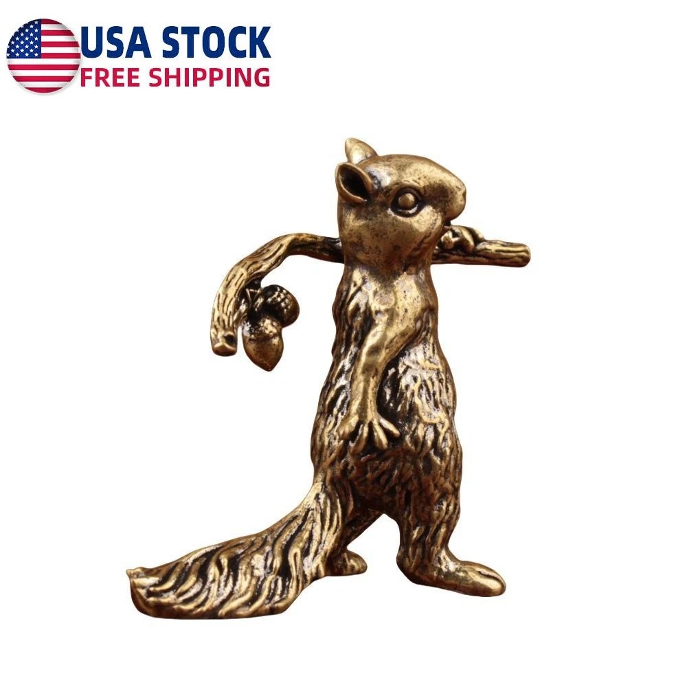 Solid Brass Squirrel Desk Decor Tea Pet Figurine Office Collectible Gift