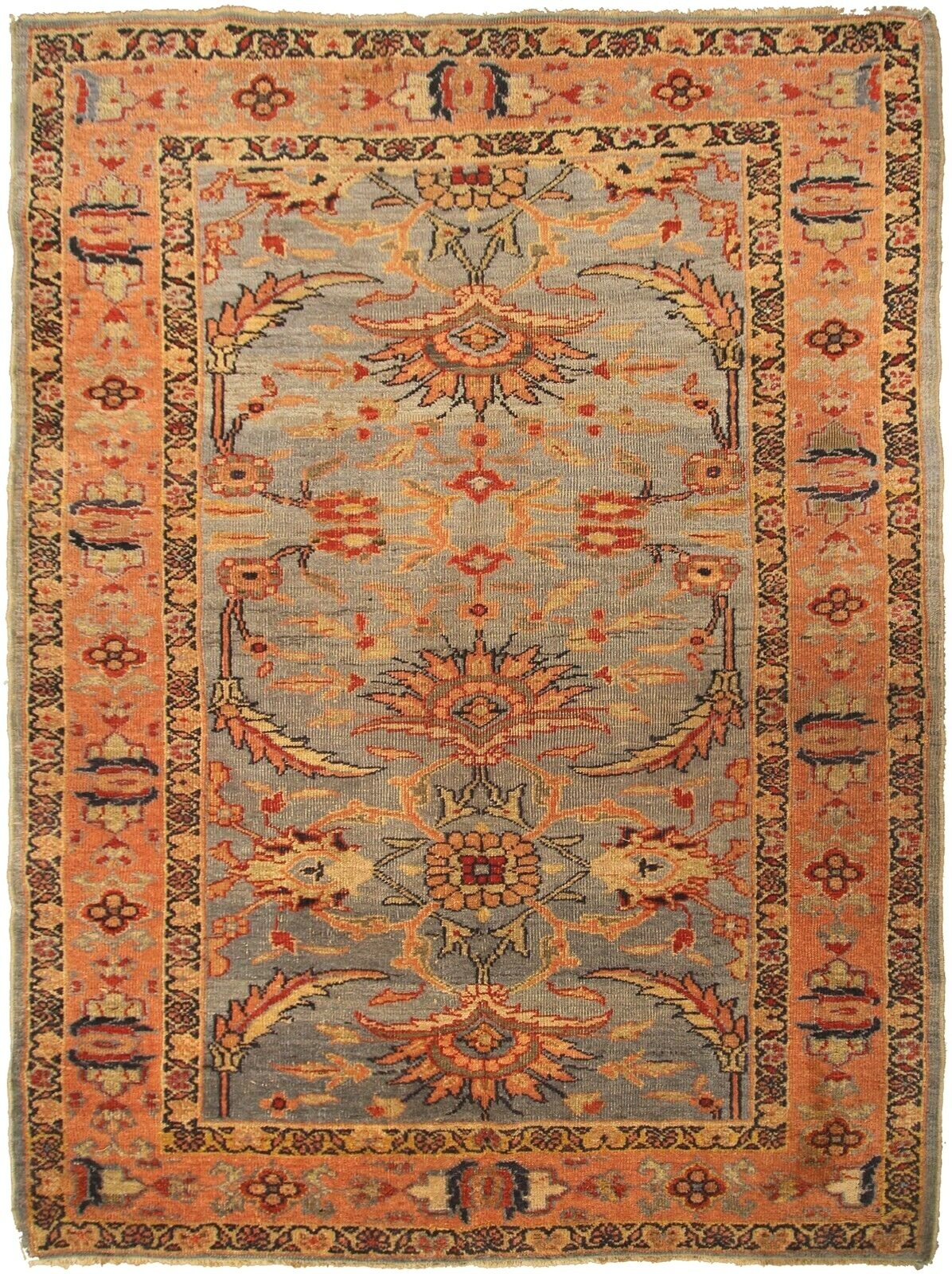 5×7 Rare Antique Traditional Handmade Oriental Area Rug Blue 135x 198cm c.1880