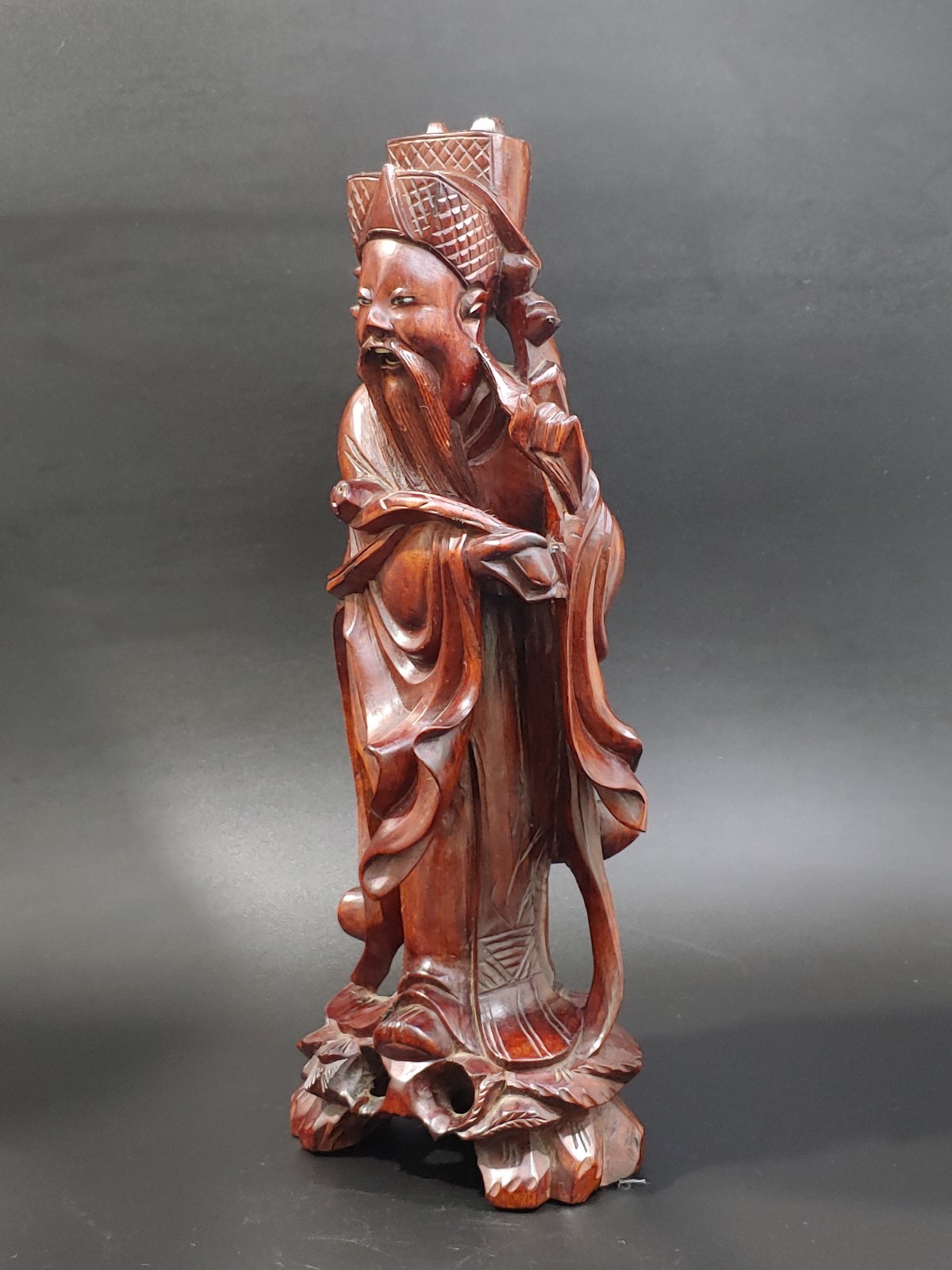 花梨红木雕挂漆文曲星像 Antique Chinese Lacquer Rosewood Hongmu Carving Wenquxing Figurine