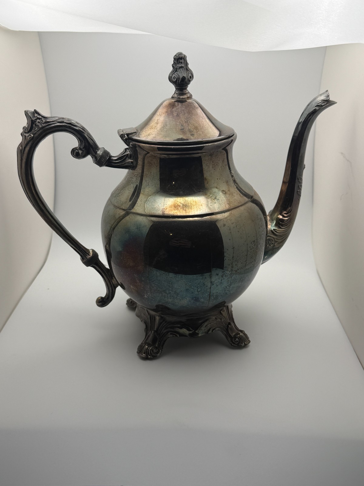 FB Rogers 1883 Silverplate Teapot Coffee Pot Vintage Ornate Footed 10″