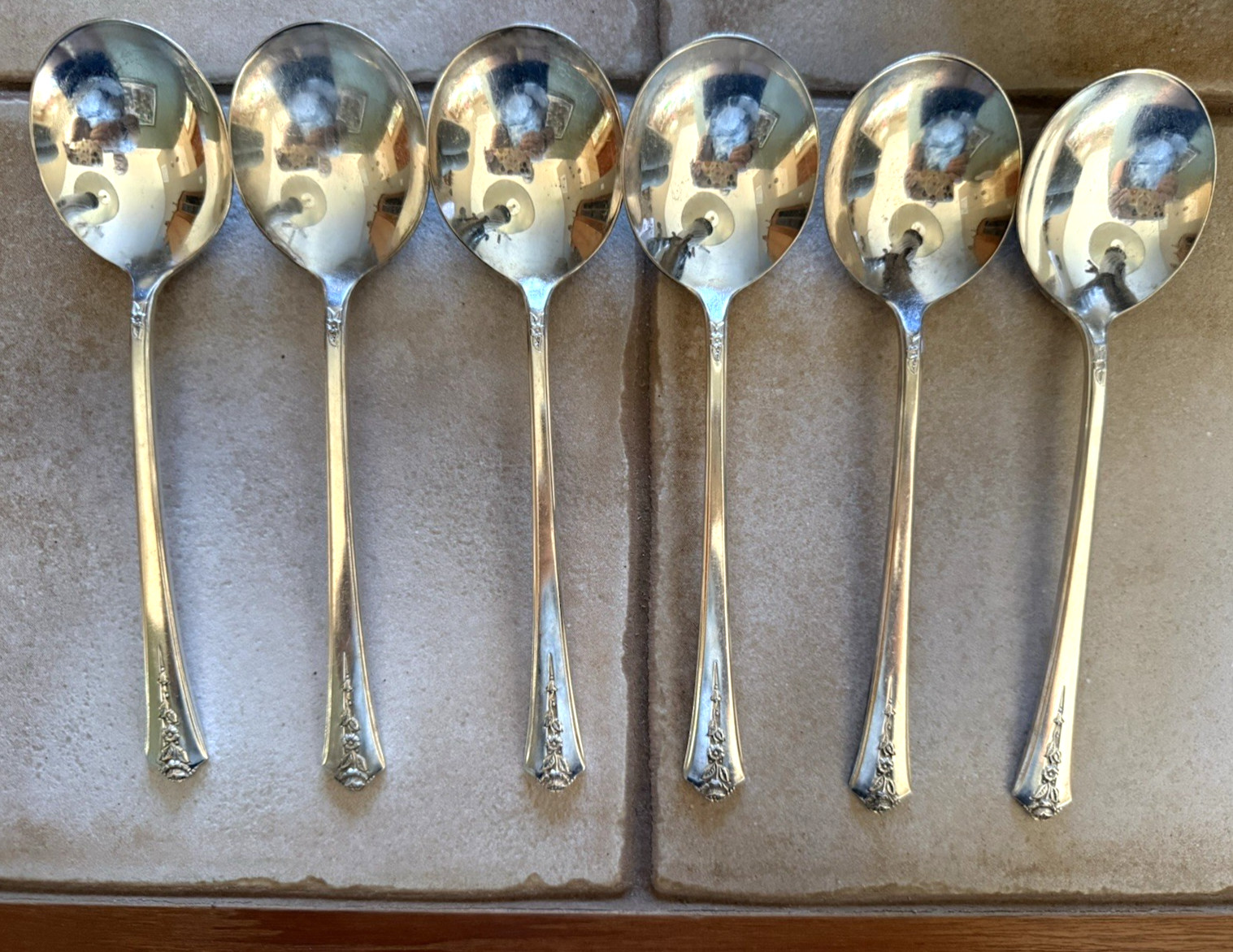 Holmes & Edwards Spring garden 6 Round Bowl Soup Spoons 7 1/8” Silverplate IS