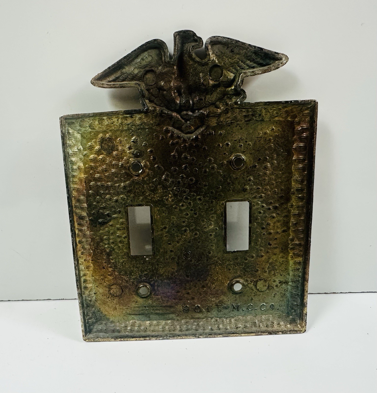 Vintage Eagle Edmar Light Double Switch Plate Cover Hammered Metal