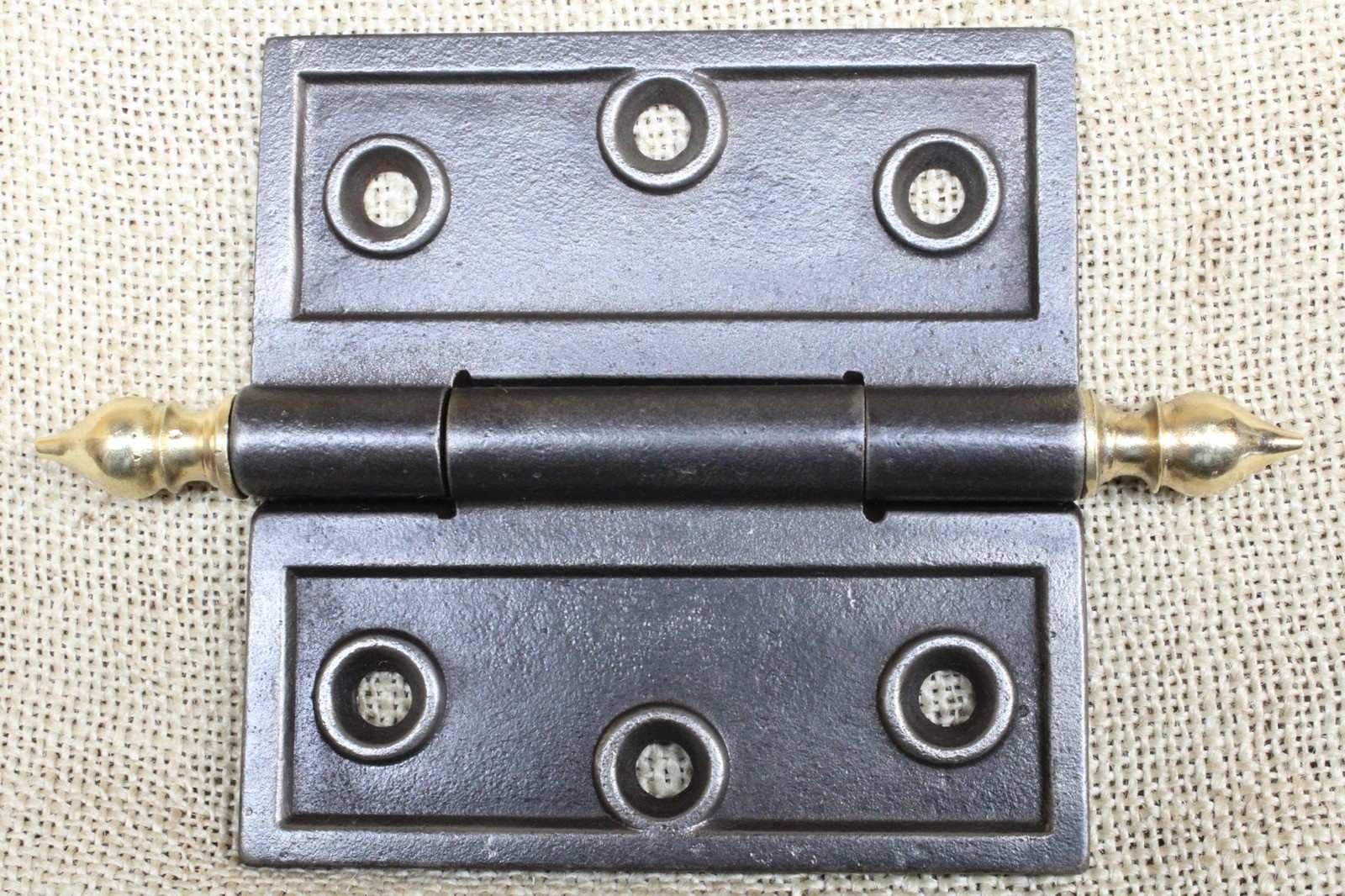 2 Old Door Hinges 4 X 4” BRASS Pointed Ball & Steeple Victorian Iron Raised Edge