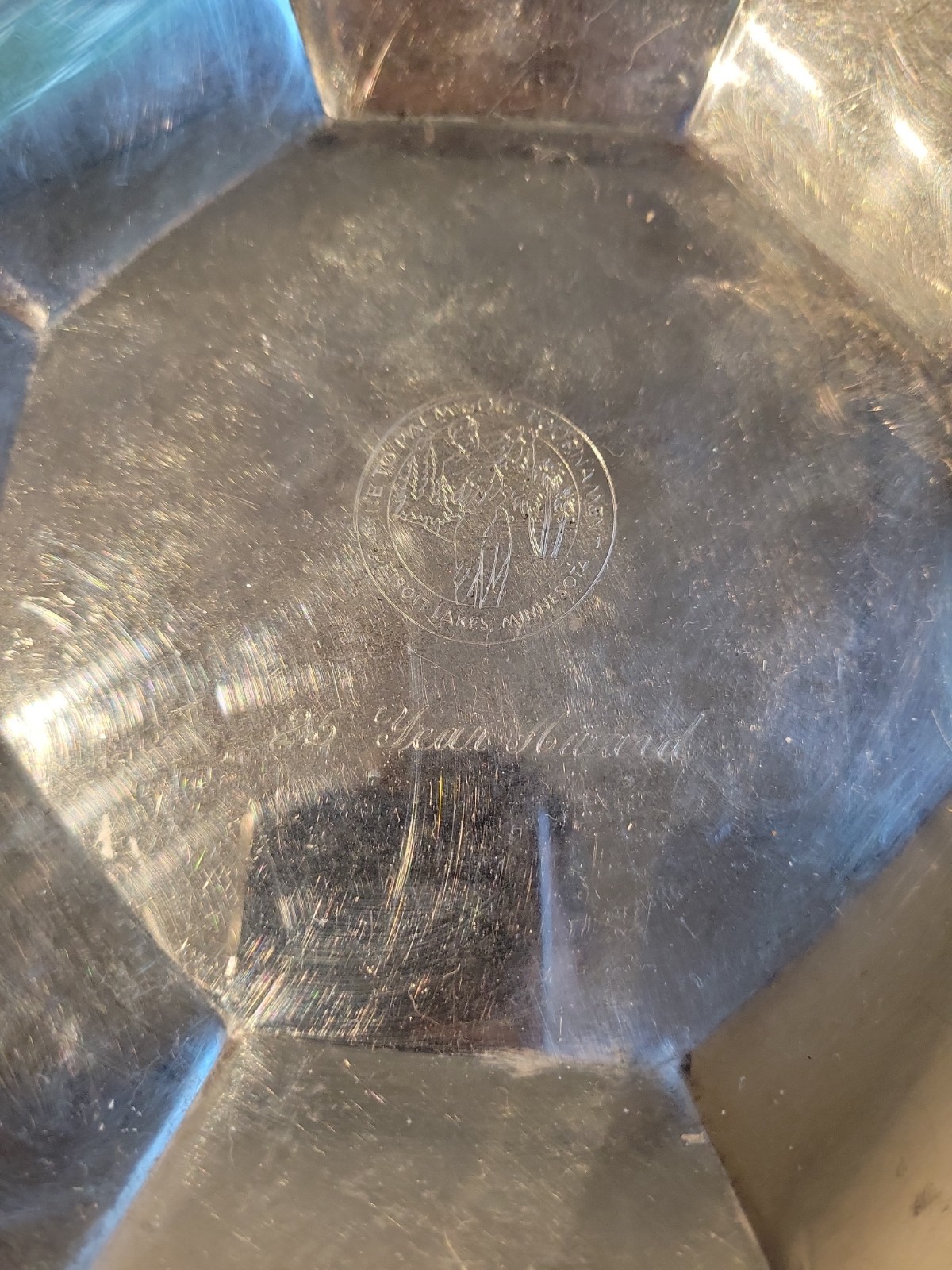 WALLACE SILVER OCTAGON BOWL CLASSICAL SERVICE ITEM 25 YEARS AWARD FRUIT FLORAL
