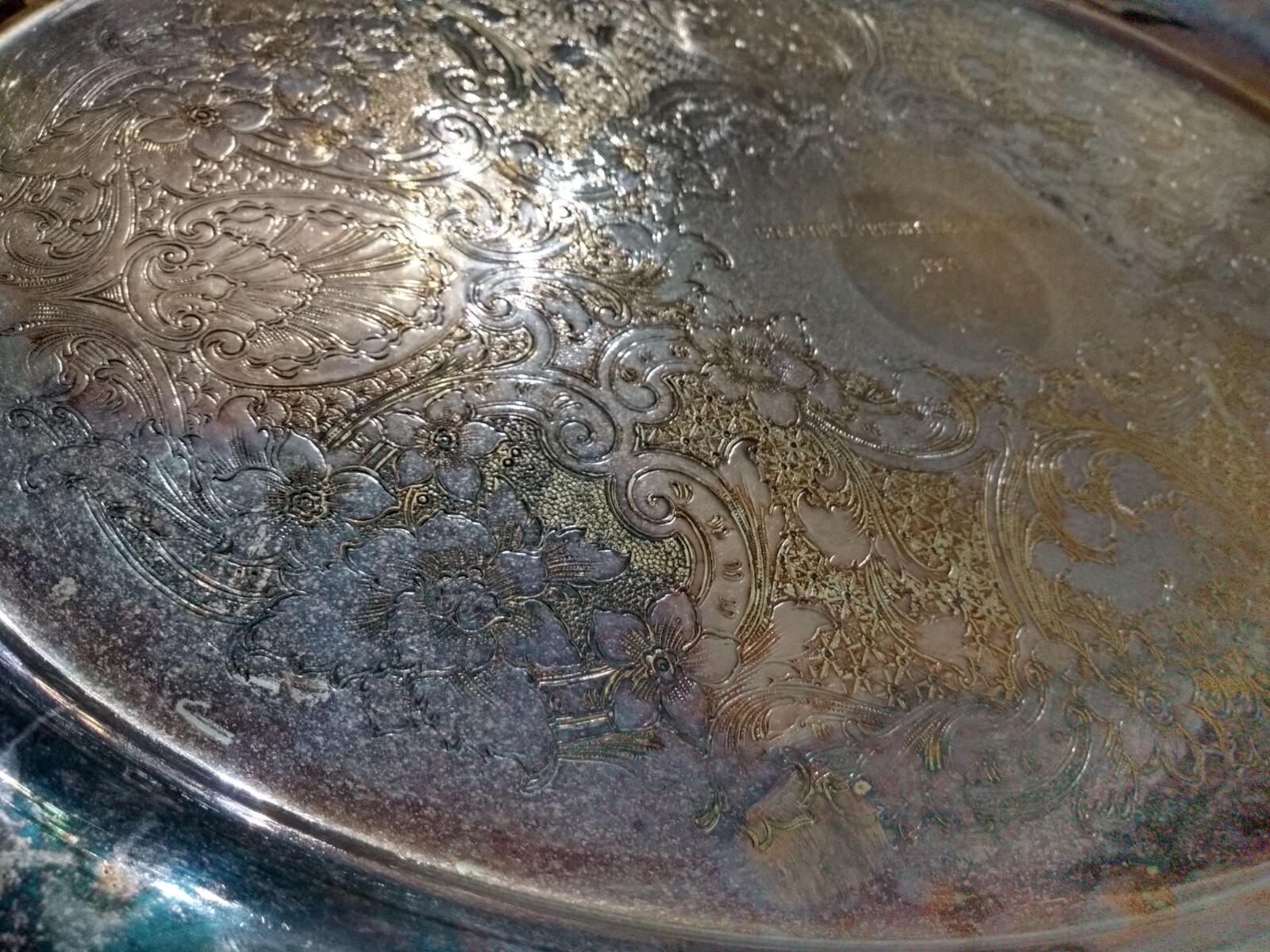 GORHAM Large 22″ Silver Platted 1959 Colonial Tea Platter. Oval. Engraved. YC407