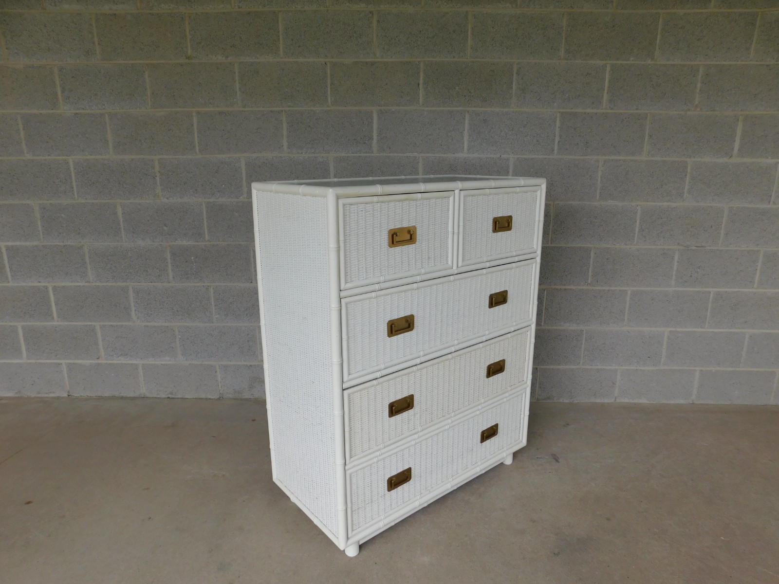 Faux Bamboo Campaign Style Wicker Chest Coastal Style Attributed to Henry Link