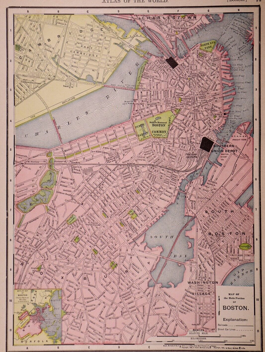1906 Map ~ BOSTON, MASSACHUSETTS ~ Authentic Atlas Map (11×13)Free S&H-#021