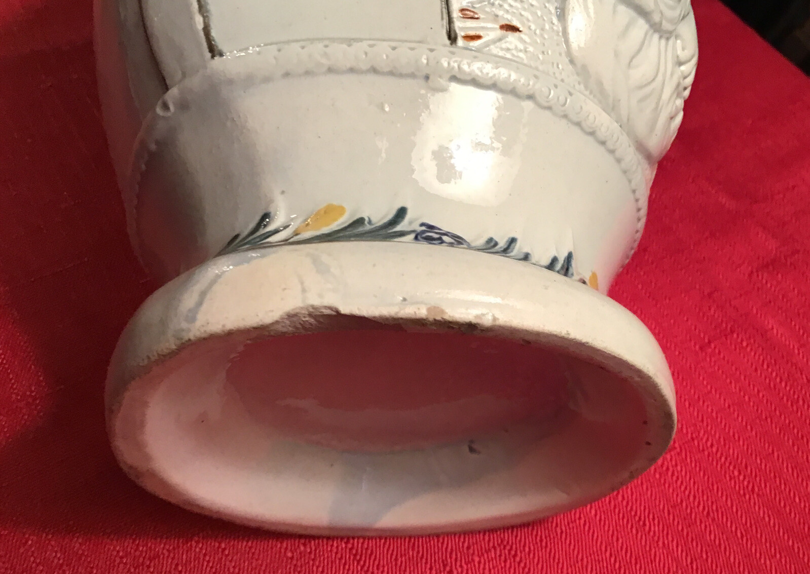 Pratt Ware Prattware Jug Pitcher Large 7 1/2” Molded Relief Lemon Shaped Base
