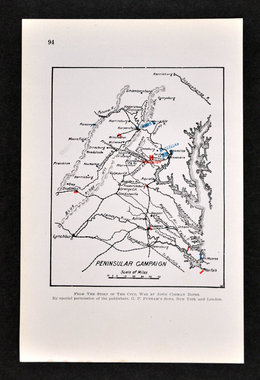 Civil War Map Peninsular Campaign Richmond Washington Harper’s Ferry Bull Run