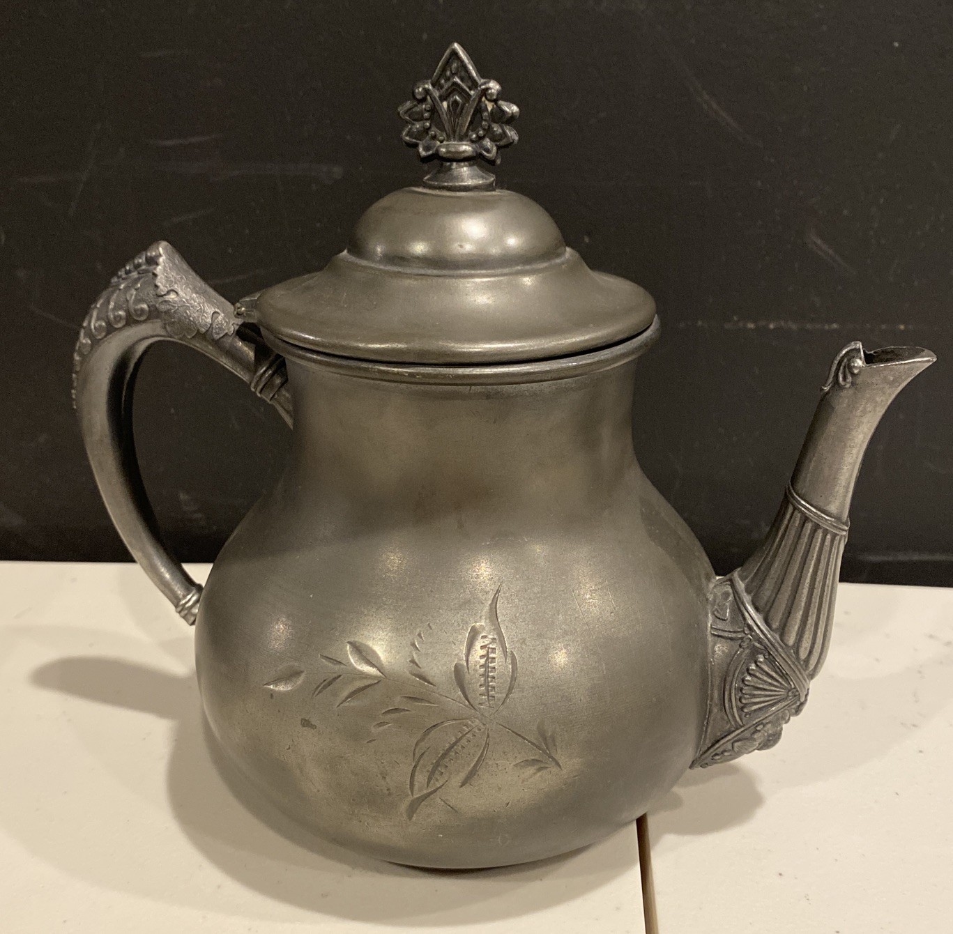 Vintage Meriden B. Company Silver Quadruple Plate Teapot Ornate Flowers