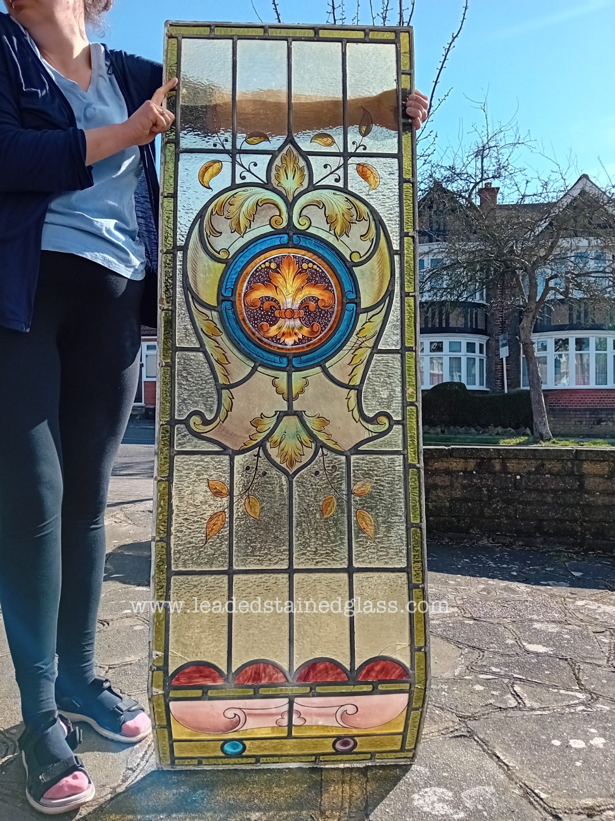 2 hand painted stained glass window scrolls. A1749h
