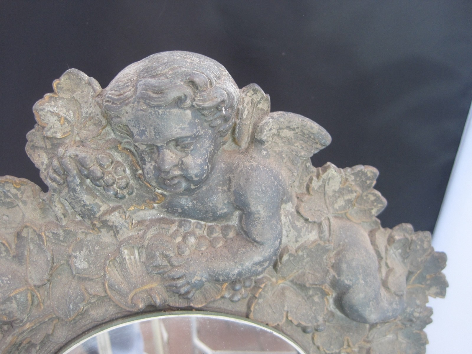 Gothic Mirror Antique made from American Clock Iron Cast Case Angels Round
