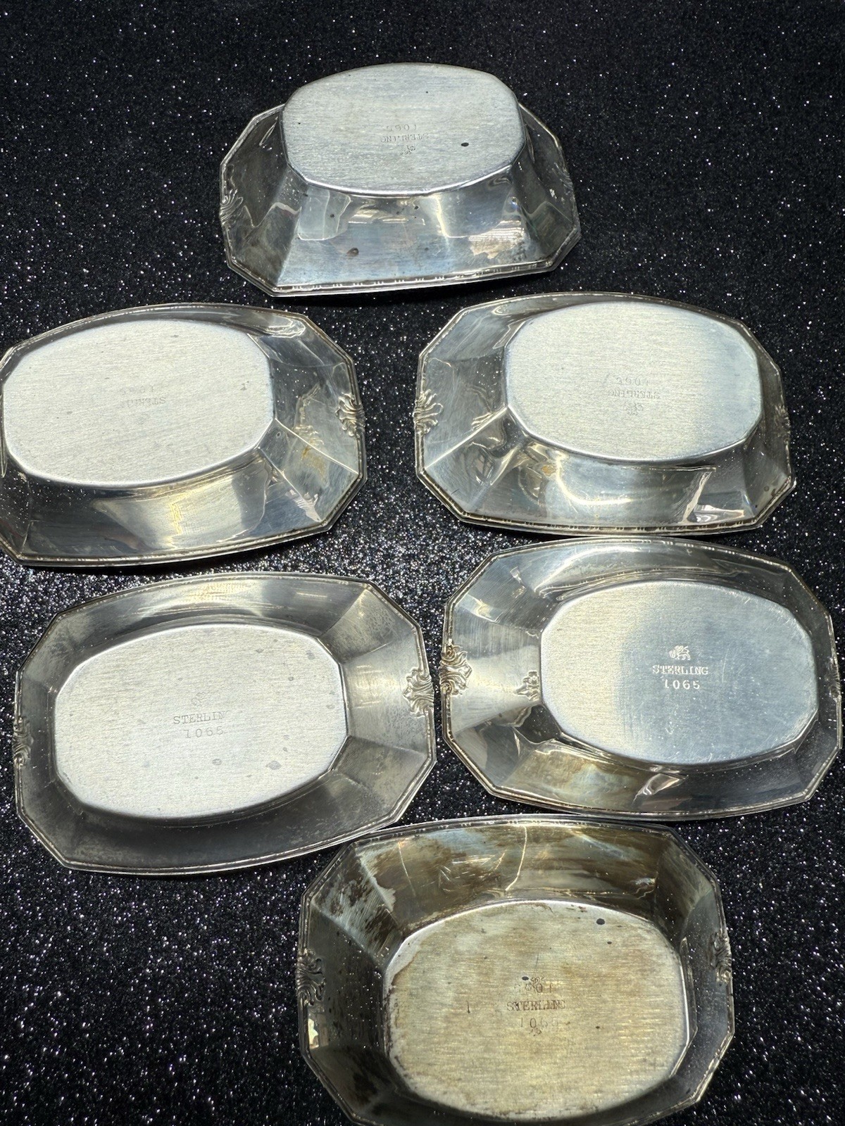 Set of 6 Watson Sterling Silver Nut Dishes #1065 Crown W Lion Mark, 4.3 oz