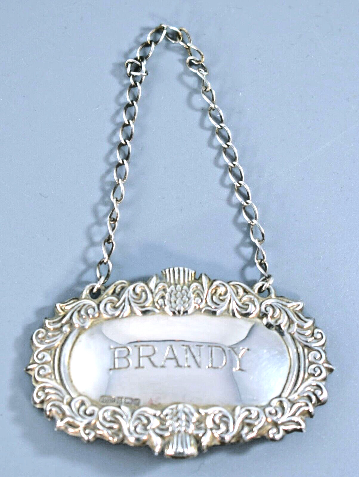 VINTAGE STERLING SILVER BRANDY DECANTER LABEL W I BROADWAY & CO 1988