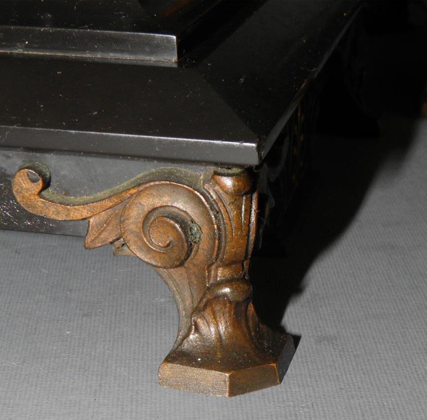 ANTIQUE FRENCH VICTORIAN AESTHETIC FIGURAL BRONZE BLACK MARBLE GARNITURES URNS