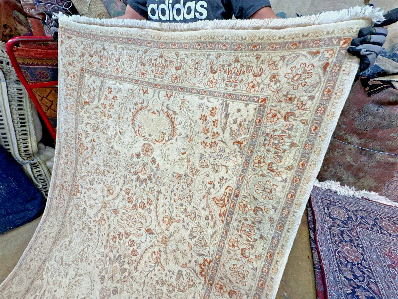 Auth: Vintage Cairo Runner Wool Pastel Botanical Quality Floor ART 4×10 NR